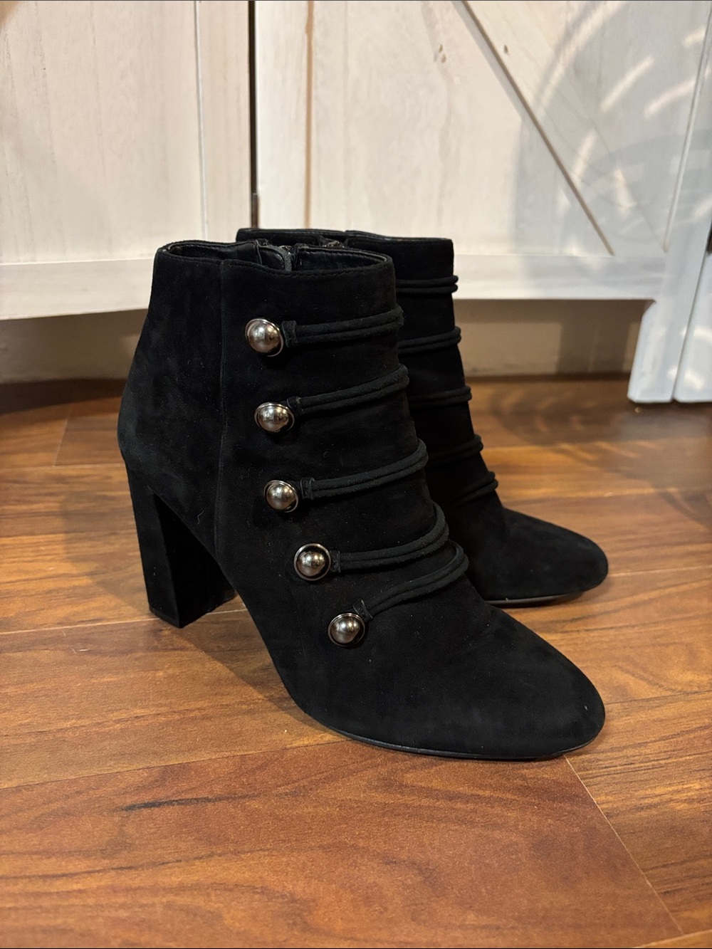 Banana Republic Black Suede Button-Front Ankle Booties